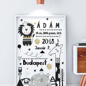 Kisfiú emléklap baba statisztika poszter KERETTEL, Szülinapi babalátogató ajándék, Gyermekáldás baba statisztika kép - otthon & életmód - dekoráció - kép & falikép - Meska.hu