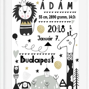 Kisfiú emléklap baba statisztika poszter KERETTEL, Szülinapi babalátogató ajándék, Gyermekáldás baba statisztika kép - otthon & életmód - dekoráció - kép & falikép - Meska.hu
