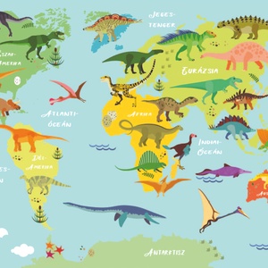 Dinószaurusz világtérkép világatlasz KERETTEL, Trendy dinós babaszoba falidekor, Szülinapi földgömb poszter T-Rex hüllők -  - Meska.hu