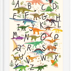 ABC dinós babaszoba poszter KERETTEL, Montessori dinószauruszos abc szülinapi falidekor, Ovis zsúr ajándékötlet, Tanuló - otthon & életmód - dekoráció - kép & falikép - Meska.hu