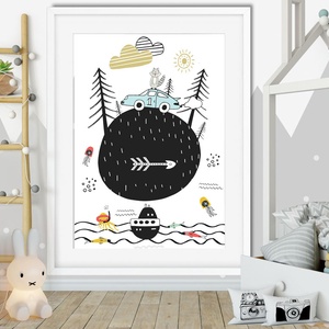 Skandináv minimál stilusú gyerekszoba falidekor KERETTEL, 1 éves szülinapi poszter, Tengeri világ témájú polip medúza - otthon & életmód - Meska.hu