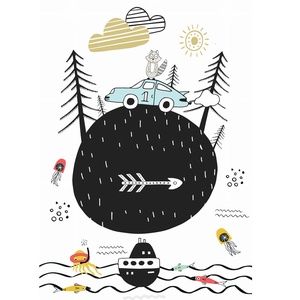 Skandináv minimál stilusú gyerekszoba falidekor KERETTEL, 1 éves szülinapi poszter, Tengeri világ témájú polip medúza - otthon & életmód - Meska.hu