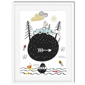 Skandináv minimál stilusú gyerekszoba falidekor KERETTEL, 1 éves szülinapi poszter, Tengeri világ témájú polip medúza - otthon & életmód - Meska.hu