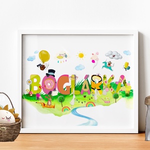 Egyedi kislány névtábla poszter KERETTEL, Keresztelő ajándék, Szülinapi névadó monogram névreszóló gyerekszoba print - otthon & életmód - dekoráció - fali és függő dekoráció - betű & név - Meska.hu