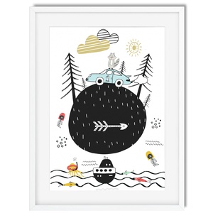 Skandináv minimál stilusú gyerekszoba falidekor KERETTEL, 1 éves szülinapi poszter, Tengeri világ témájú polip medúza - otthon & életmód - Meska.hu