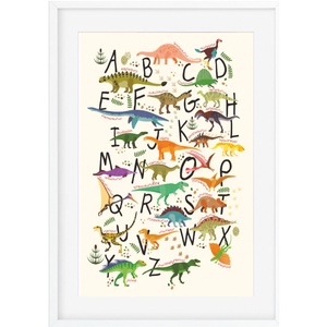 ABC dinós babaszoba poszter KERETTEL, Montessori dinószauruszos abc szülinapi falidekor, Ovis zsúr ajándékötlet, Tanuló - otthon & életmód - dekoráció - kép & falikép - Meska.hu