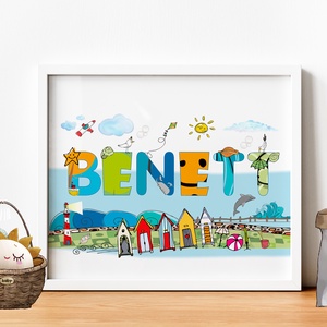 Egyedi kisfiú névtábla poszter KERETTEL, Keresztelő ajándék, Szülinapi névadó monogram névreszóló gyerekszoba print  - otthon & életmód - dekoráció - Meska.hu
