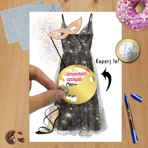 Kaparós sorsjegy egyedi felirat estélyi ruha, Otthon & Életmód, Papír, írószer, Ajándékozás kellékei, Ajándék sorsjegy, Fotó, grafika, rajz, illusztráció, MESKA