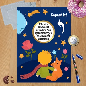 Kaparós sorsjegy egyedi felirat Kis herceg és a róka - otthon & életmód - papír, írószer - ajándékozás kellékei - ajándék sorsjegy - Meska.hu