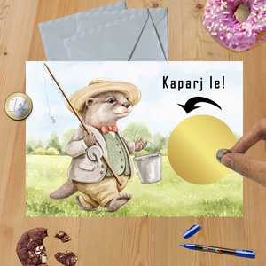 Kaparós sorsjegy egyedi felirat Születésnap Horgász, Otthon & Életmód, Papír, írószer, Ajándékozás kellékei, Ajándék sorsjegy, Fotó, grafika, rajz, illusztráció, MESKA