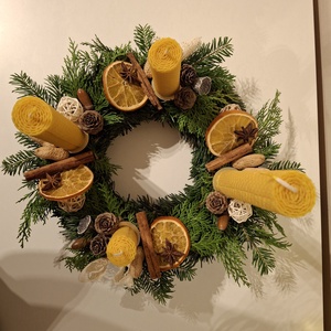 Adventi koszorú méhviasz gyertyával 30 cm, Karácsony, Adventi díszek, Adventi koszorú, , MESKA