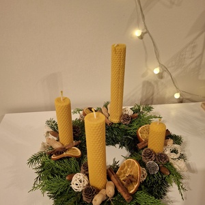 Adventi koszorú méhviasz gyertyával 30 cm - karácsony - adventi díszek - adventi koszorú - Meska.hu