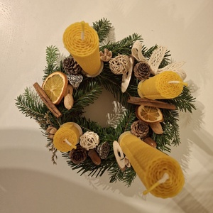 Adventi koszorú méhviasz gyertyával 20 cm - karácsony - adventi díszek - adventi koszorú - Meska.hu