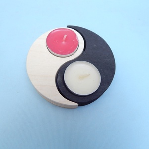 Fa dupla mécsestartó Yin yang mintával - otthon & életmód - gyertya, illat, aroma - mécses és mécsestartó - Meska.hu