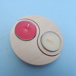 Fa dupla mécsestartó Yin yang mintával - otthon & életmód - gyertya, illat, aroma - mécses és mécsestartó - Meska.hu