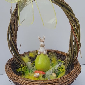 Félig tele 50 cm magas kosár Húsvétra porcelán dísszel - otthon & életmód - dekoráció - dísztárgy - Meska.hu