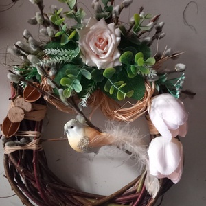 Tavaszi tulipános, madaras kopogtató - otthon & életmód - dekoráció - ajtó- és ablak dekoráció - ajtódísz & kopogtató - Meska.hu