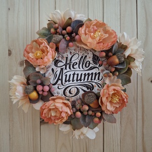 Hello Autumn  Őszi Köszöntő Koszorú Virágvarázzsal, Otthon & Életmód, Dekoráció, Ajtó- és ablak dekoráció, Ajtódísz & Kopogtató, Virágkötés, MESKA