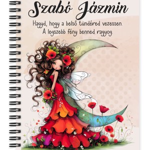 Személyre szabható - Gyönyörű pipacs tündérlány és a hold mintás A5-ös füzet, Otthon & Életmód, Papír, írószer, Jegyzetfüzet & Napló, , MESKA