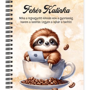 Személyre szabható - Kávés lajhár és a laptop mintás A5-ös füzet, Otthon & Életmód, Papír, írószer, Jegyzetfüzet & Napló, , MESKA