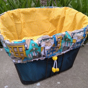 Kerékpár kosár huzat és szatyor 2in1 sárga-kék cicás - táska & tok - edzőtáskák - edzőtáskák - Meska.hu