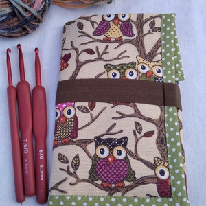 Horgolótű tartó bagoly mintával zöld - Meska.hu