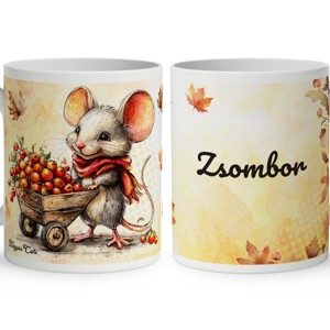 Névvel kérhető - Cuki őszi gyűjtögető kisegér mintás bögre - Meska.hu
