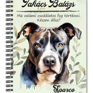 Személyre szabható - Szürke Amerikai Pitbull terrier portré mintás A5-ös füzet, Otthon & Életmód, Papír, írószer, Jegyzetfüzet & Napló, , MESKA