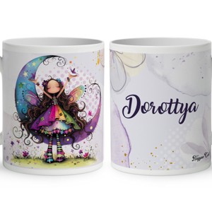 Névvel kérhető - Aranyos lila virágos tündér és a hold mintás bögre, Otthon & Életmód, Konyhafelszerelés, tálalás, Tálalás, Bögre & Csésze, , MESKA