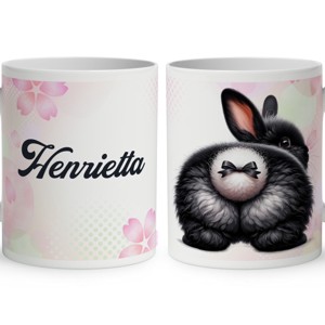 Névvel kérhető - Fekete masnis Nyuszi popsi mintás bögre, Otthon & Életmód, Konyhafelszerelés, tálalás, Tálalás, Bögre & Csésze, , MESKA