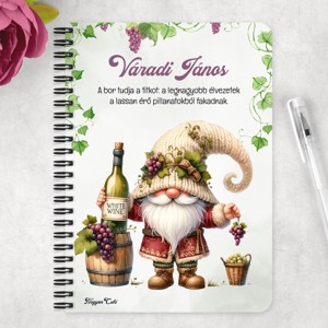 Személyre szabható - A legjobb borász manó és a fehér bor mintás A6-os füzet - otthon & életmód - papír, írószer - jegyzetfüzet & napló - Meska.hu
