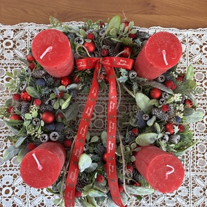 Adventi koszorú-piros - karácsony - adventi díszek - adventi gyertyadíszek és koszorúdíszek - Meska.hu