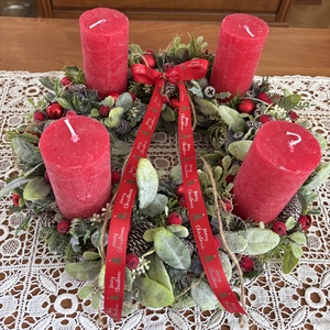 Adventi koszorú-piros - karácsony - adventi díszek - adventi gyertyadíszek és koszorúdíszek - Meska.hu