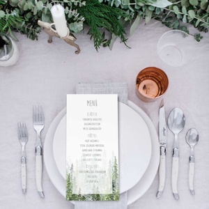 Erdei esküvői menülap, greenery stílusú, esküvői menülap, greenery menülap, zöld menülap, akvarell hatású - esküvő - meghívó & kártya - menü - Meska.hu
