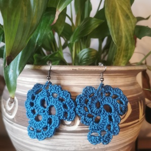Horgolt fülbevaló - bohókás háromszög - kék, Ékszer, Fülbevaló, Lógó fülbevaló, Horgolás, MESKA