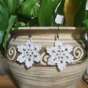 Horgolt fülbevaló - hópehely  - Meska.hu