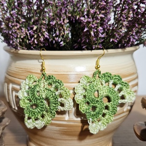 Horgolt fülbevaló - bohókás háromszög - zöld színátmenetes 2. - Meska.hu