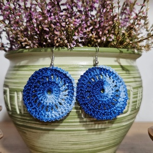 Horgolt fülbevaló - kör tallér - kék színátmenetes - Meska.hu