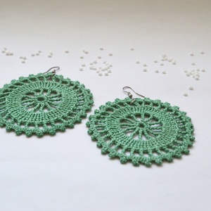 Horgolt, nagyobb méretű fülbevaló - zöld, Ékszer, Fülbevaló, Lógós kerek fülbevaló, Ékszerkészítés, Horgolás, MESKA