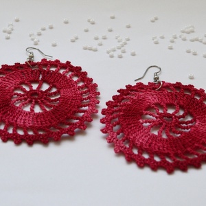 Horgolt, nagyobb méretű fülbevaló - piros - rózsaszín színátmenetes, Ékszer, Fülbevaló, Lógós kerek fülbevaló, Ékszerkészítés, Horgolás, MESKA