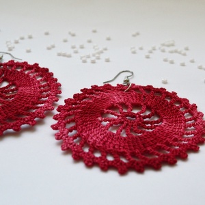 Horgolt, nagyobb méretű fülbevaló - piros - rózsaszín színátmenetes - ékszer - fülbevaló - lógós kerek fülbevaló - Meska.hu