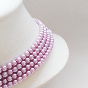 4 soros, orgonalila színű kaláris, 4 mm-es teklagyöngyből - ékszer - nyaklánc - gyöngyös nyaklánc - Meska.hu