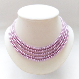 5 soros, orgonalila színű kaláris, 4 mm-es teklagyöngyből - ékszer - nyaklánc - gyöngyös nyaklánc - Meska.hu