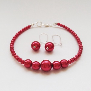 Egysoros meggypiros üvegtekla kaláris fém medállal 8 mm-es üvegtekla gyöngyből - ékszer - nyaklánc - gyöngyös nyaklánc - Meska.hu