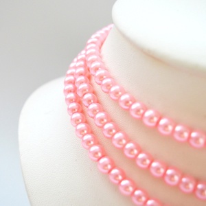 3 soros, pink rózsaszín üvegtekla kaláris - 6 mm-es üvegtekla gyöngyből - ékszer - nyaklánc - gyöngyös nyaklánc - Meska.hu