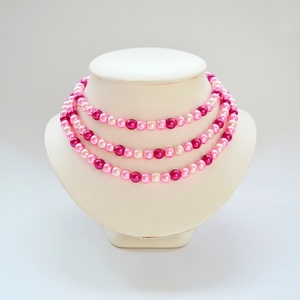 3 soros, rózsaszín-pink-magenta színű üvegtekla kaláris - 8 mm-es üvegtekla gyöngyből - ékszer - nyaklánc - gyöngyös nyaklánc - Meska.hu