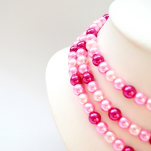 3 soros, rózsaszín-pink-magenta színű üvegtekla kaláris - 8 mm-es üvegtekla gyöngyből, Ékszer, Nyaklánc, Gyöngyös nyaklánc, Ékszerkészítés, Gyöngyfűzés, gyöngyhímzés, MESKA