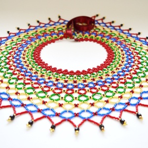 Sárközi csipkegyöngy - meggypiros, kék - ékszer - nyaklánc - gyöngyös nyaklánc - Meska.hu