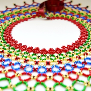 Sárközi csipkegyöngy - meggypiros, kék - ékszer - nyaklánc - gyöngyös nyaklánc - Meska.hu