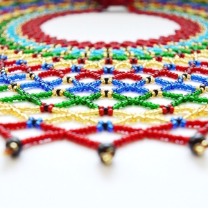 Sárközi csipkegyöngy - meggypiros, türkiz, arany - ékszer - nyaklánc - gyöngyös nyaklánc - Meska.hu